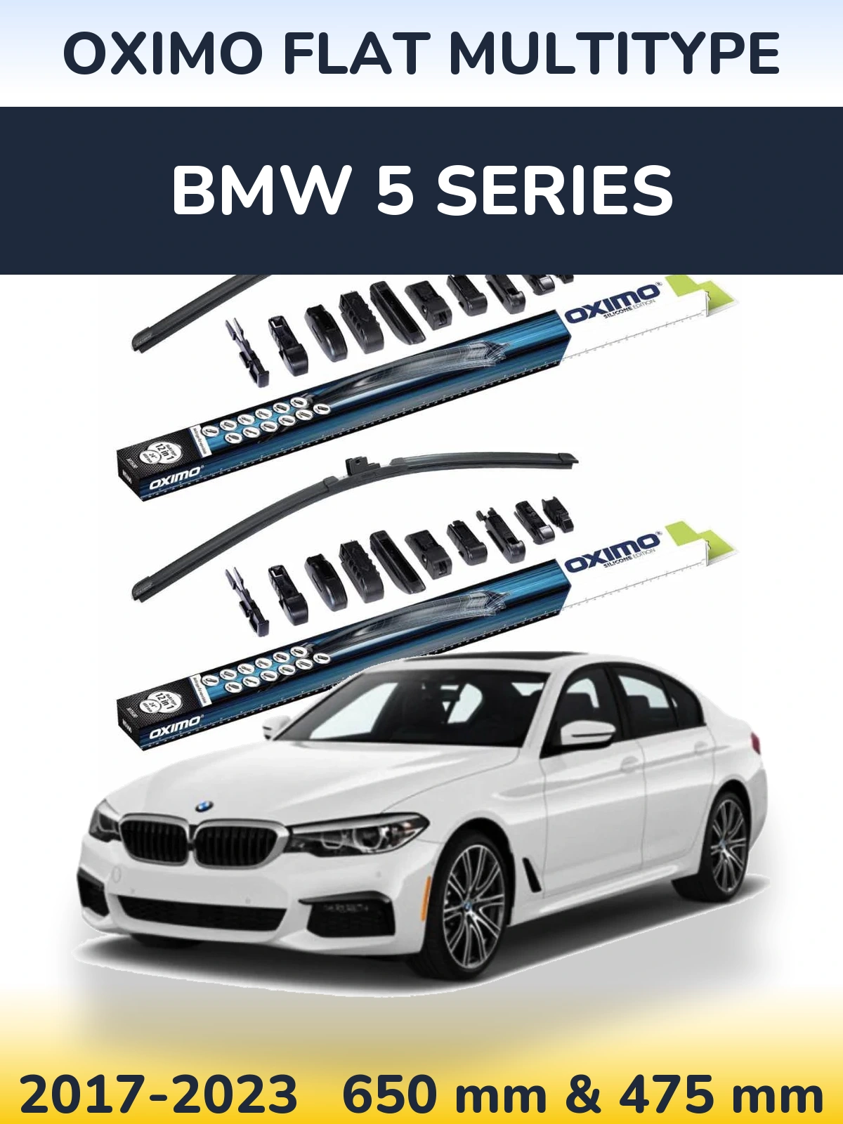 Front wiper blade set Oximo Flat MultiTypee 650 & 475 mm for BMW 5 Series 2017-2023