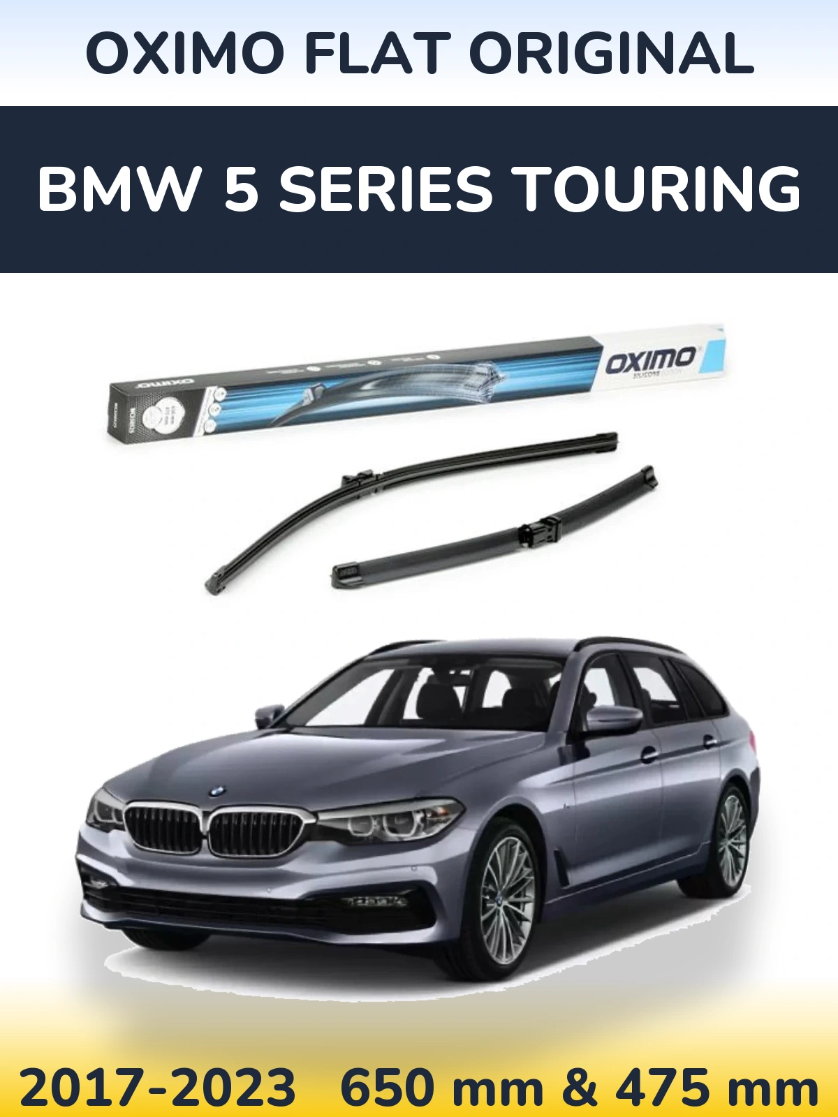 Front wiper blade set Oximo Flat Original 650 & 475 mm for BMW 5 Series Touring 2017-2023