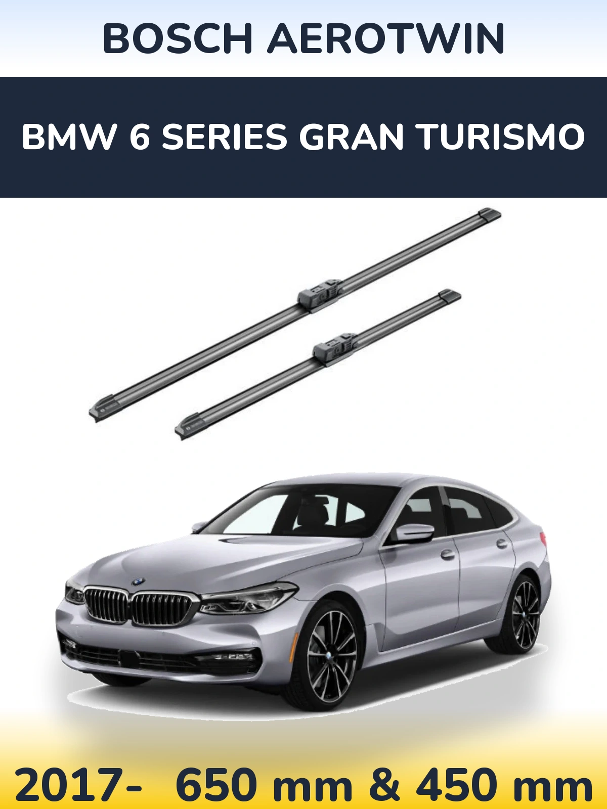 Комплект передніх щіток BOSCH AeroTwin 650 & 450 мм для BMW 6 Series Gran Turismo 2017-2026