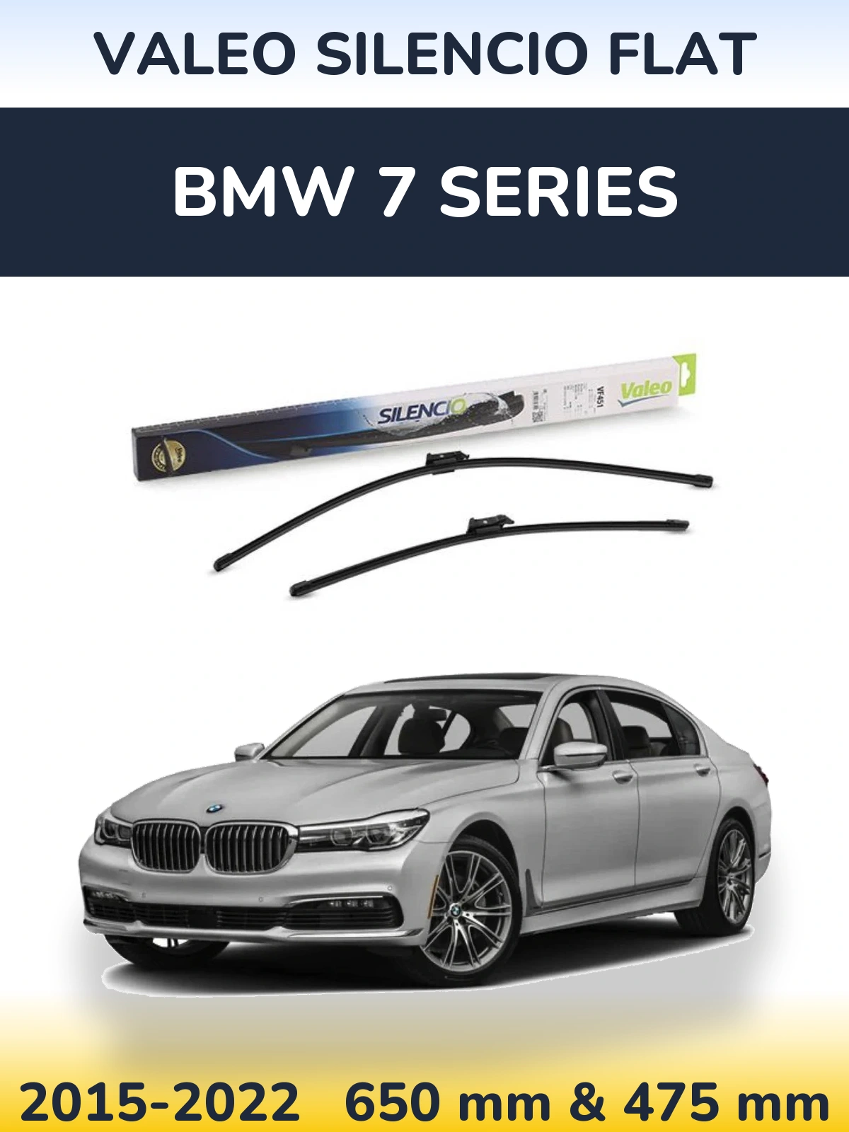 Front wiper blade set Valeo Silencio Flat 650 & 475 mm for BMW 7 Series 2015-2022