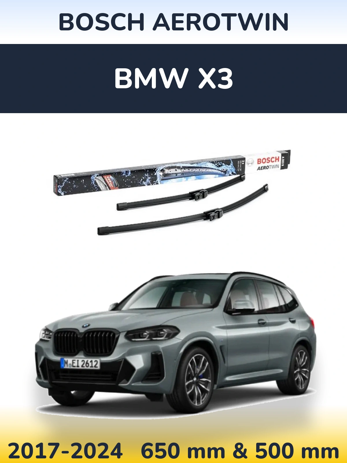Front wiper blade set BOSCH AeroTwin 650 & 500 mm for BMW X3 2017-2024