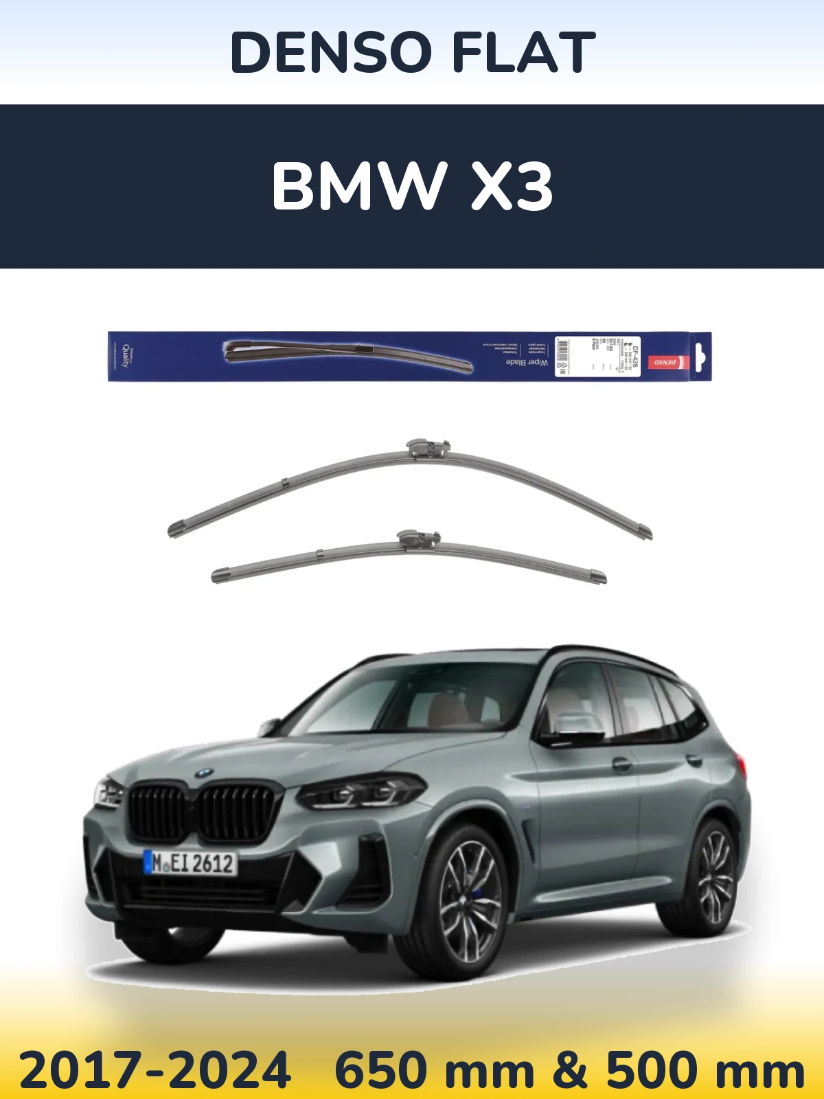 Front wiper blade set Denso Flat 650 & 500 mm for BMW X3 2017-2024