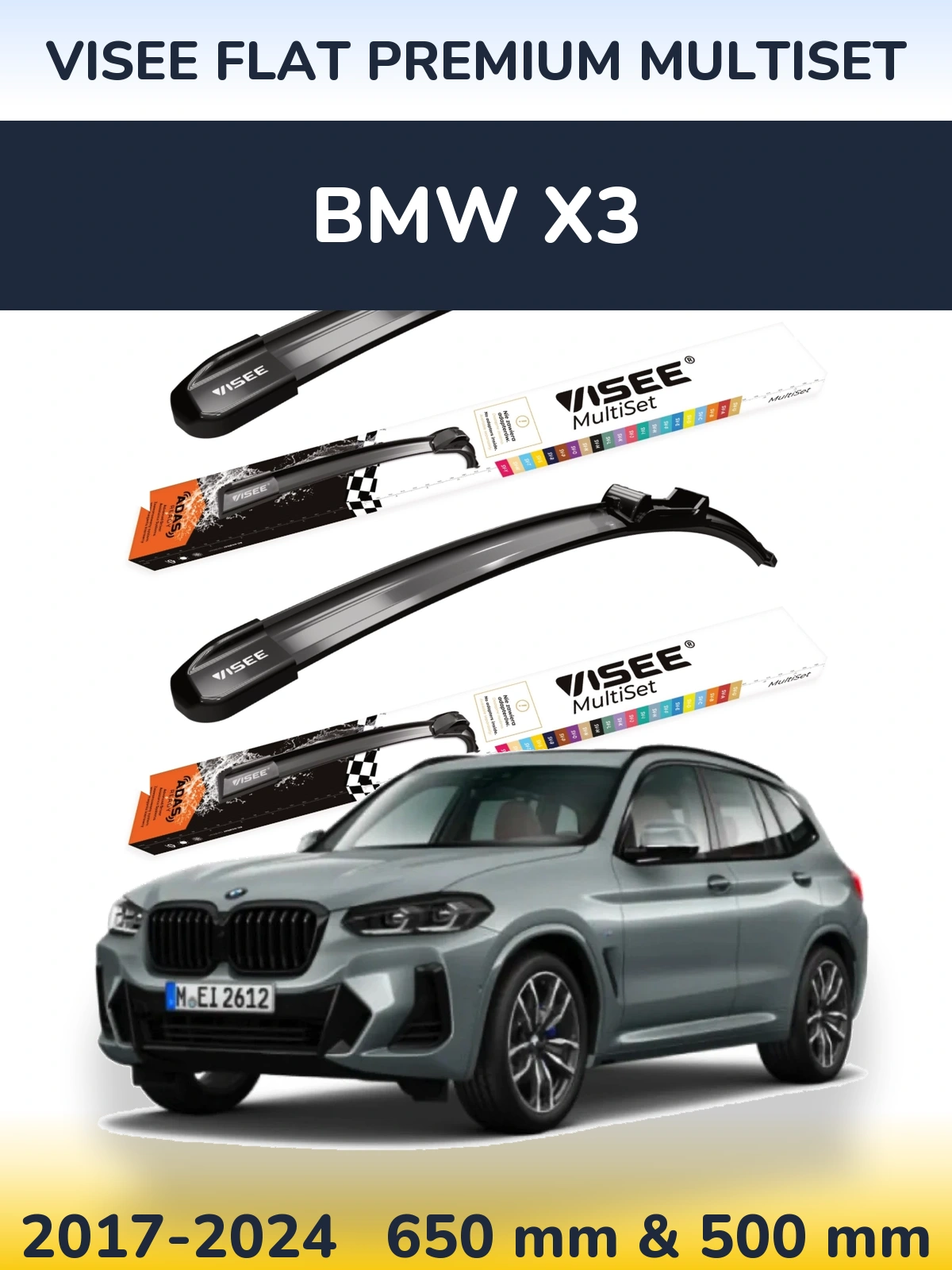 Front wiper blade set VISEE FLAT PREMIUM MultiSet 650 & 500 mm for BMW X3 2017-2024