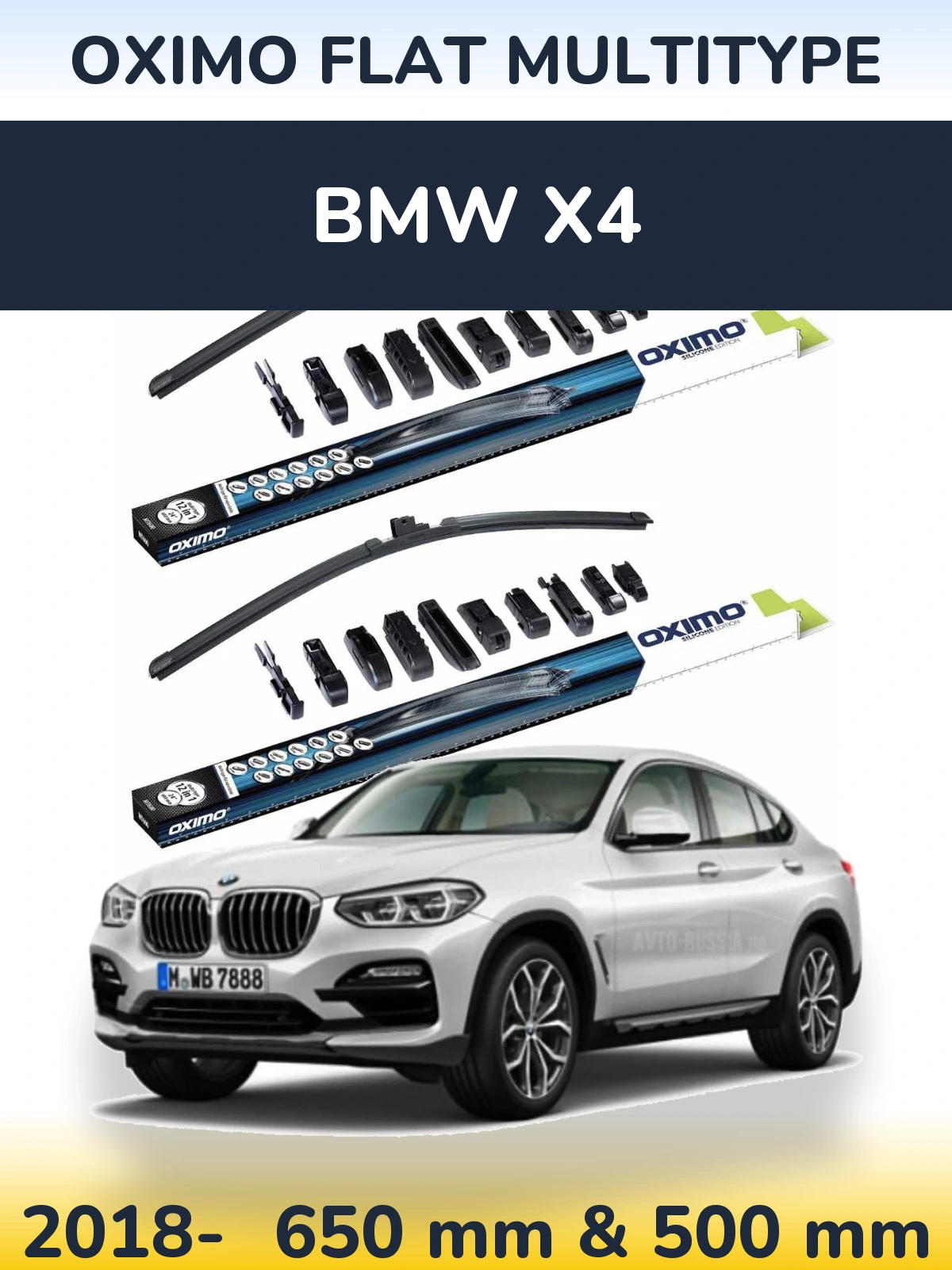 Front wiper blade set Oximo Flat MultiTypee 650 & 500 mm for BMW X4 2018-2026