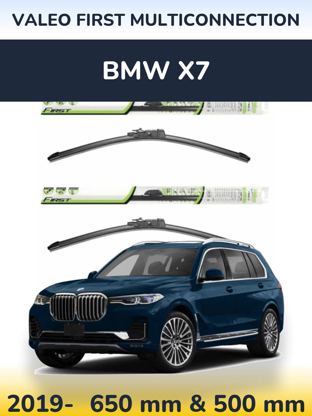Front wiper blade set Valeo First MultiConnection 650 & 500 mm for BMW X7 2019-2026