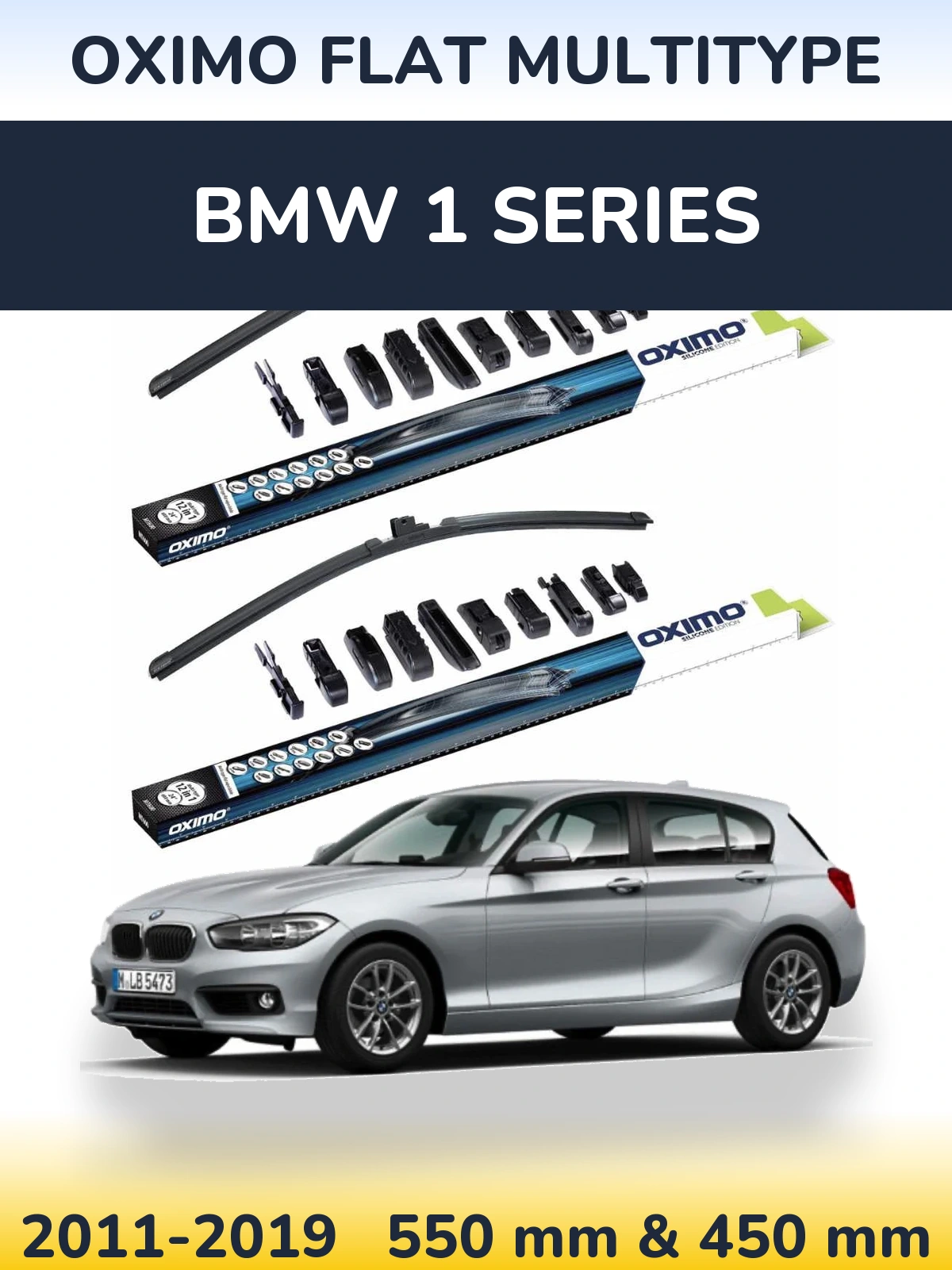 Front wiper blade set Oximo Flat MultiTypee 550 & 450 mm for BMW 1 Series 2011-2019