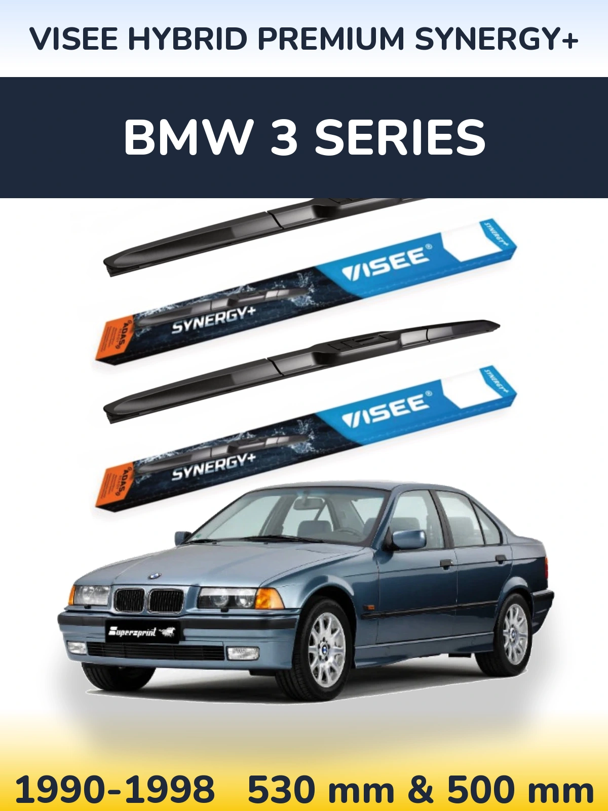 Комплект передних дворников VISEE HYBRID PREMIUM SYNERGY+ 530 & 500 мм для BMW 3 Series 1990-1998