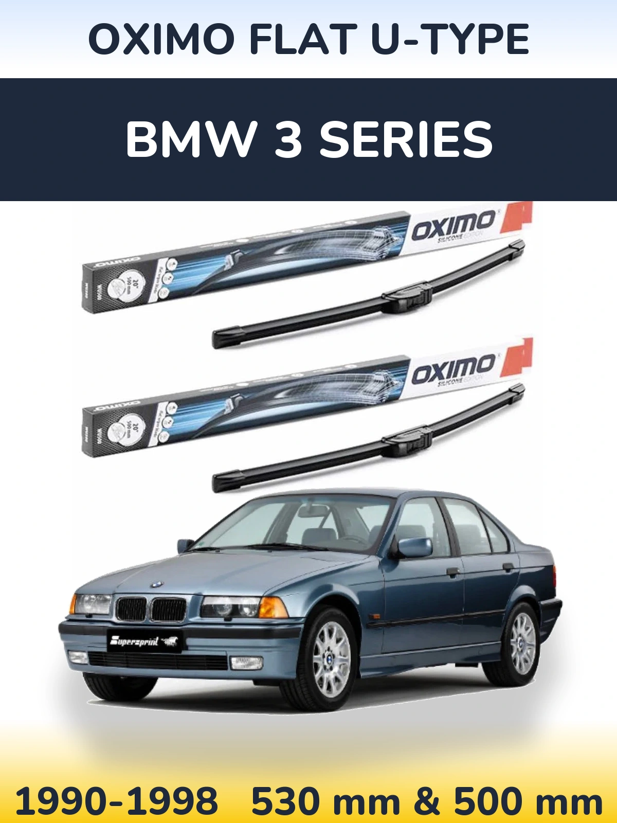 Комплект передніх щіток Oximo Flat U-type 530 & 500 мм для BMW 3 Series 1990-1998
