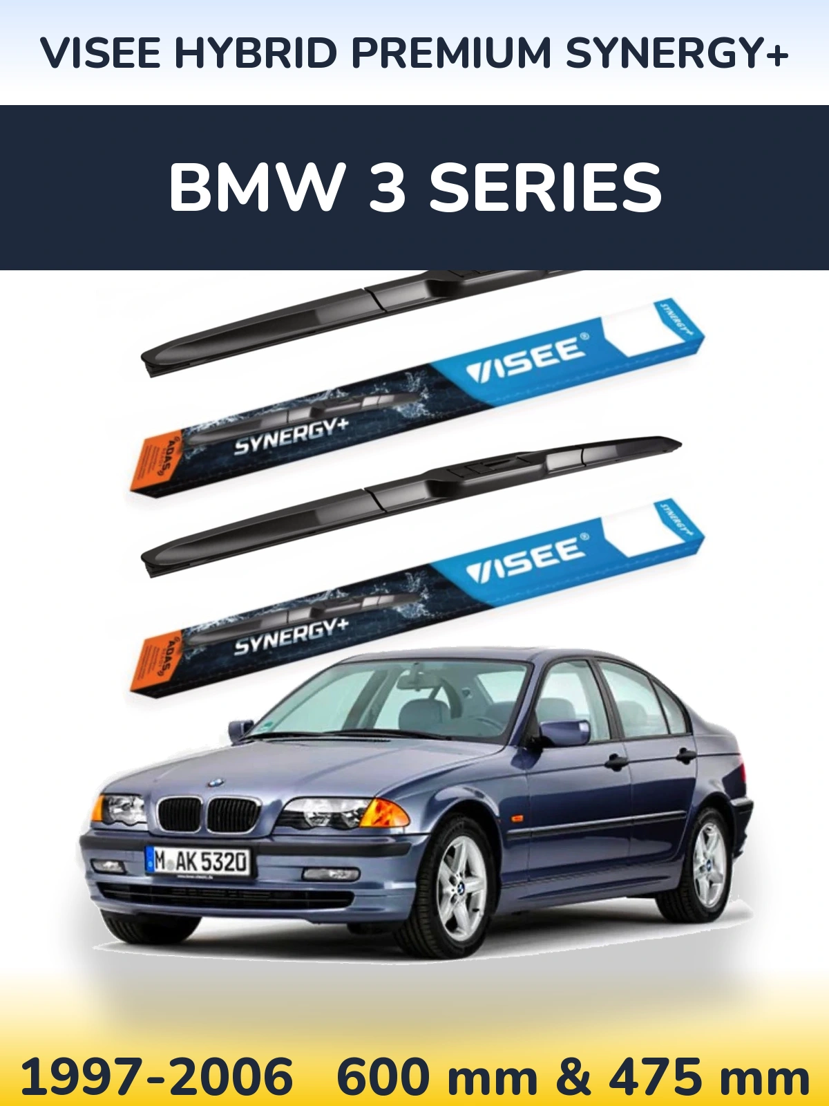 Комплект передніх щіток VISEE HYBRID PREMIUM SYNERGY+ 600 & 475 мм для BMW 3 Series 1997-2006