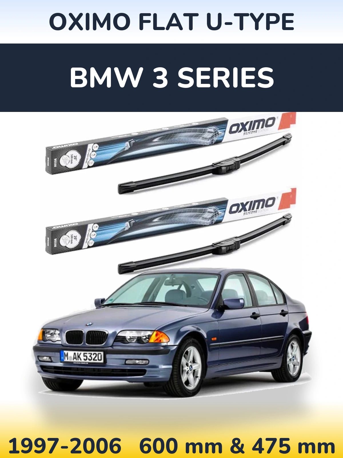 Комплект передніх щіток Oximo Flat U-type 600 & 475 мм для BMW 3 Series 1997-2006