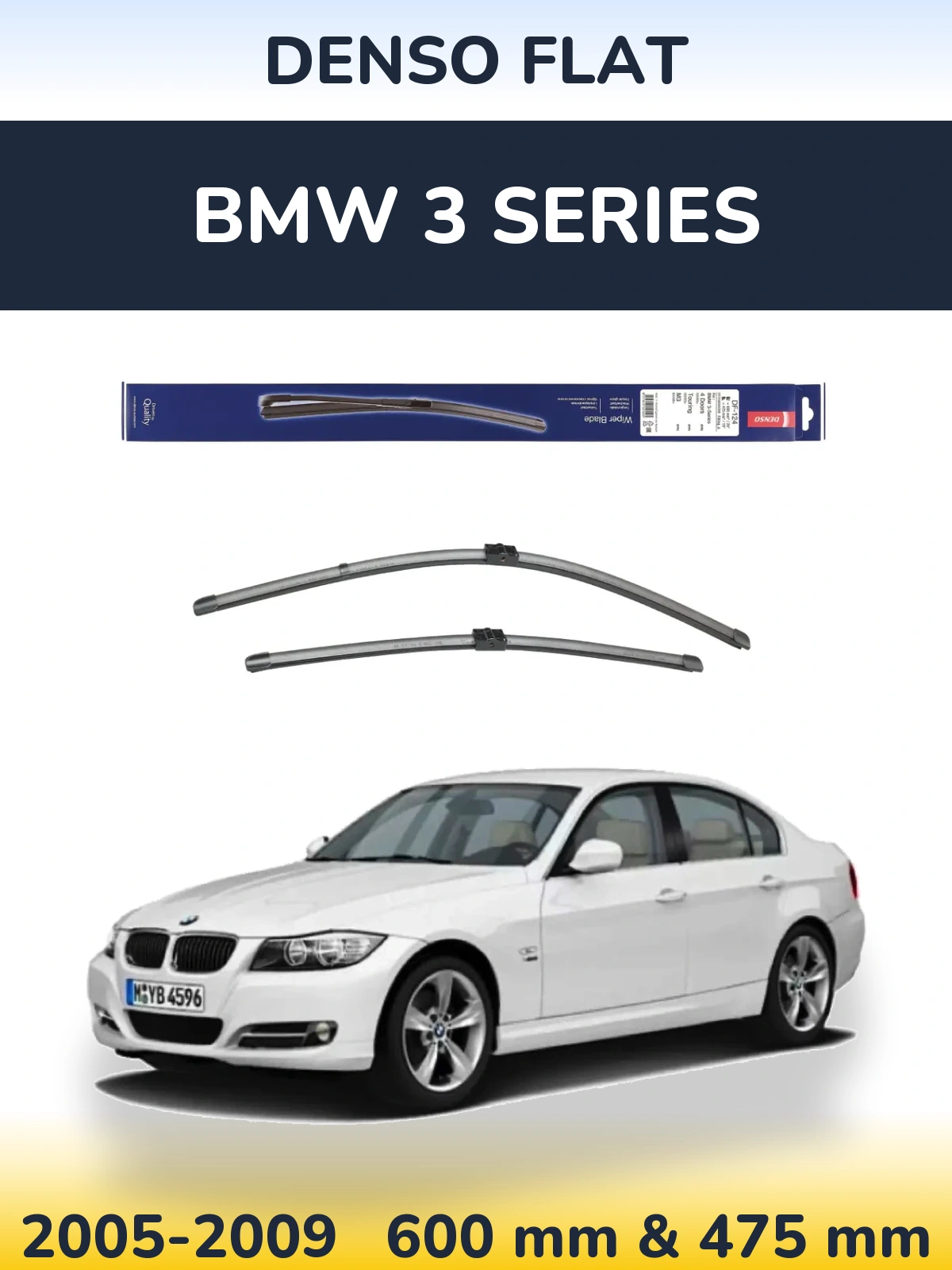 Front wiper blade set Denso Flat 600 & 475 mm for BMW 3 Series 2005-2009