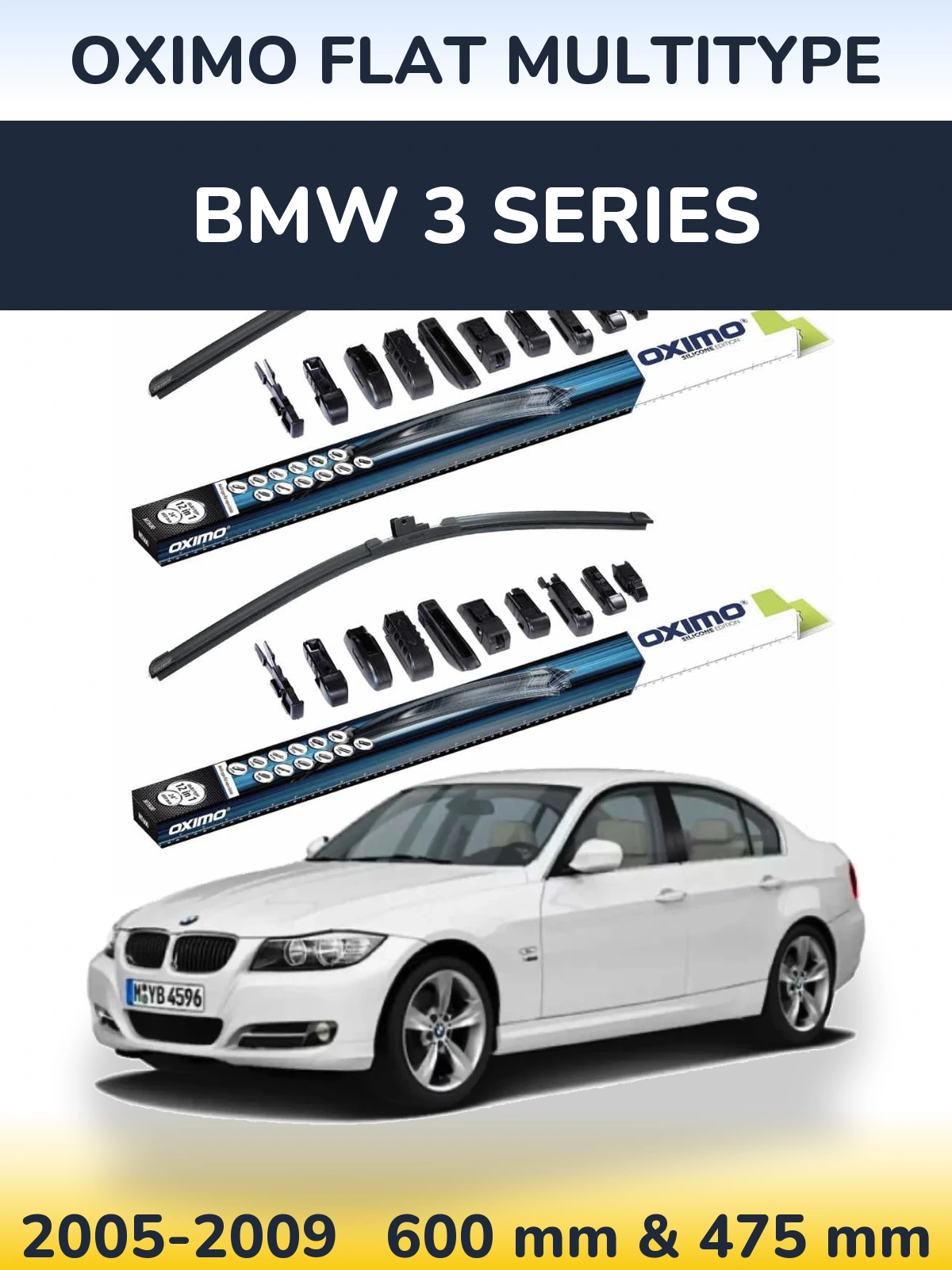 Комплект передніх щіток Oximo Flat MultiТипe 600 & 475 мм для BMW 3 Series 2005-2009