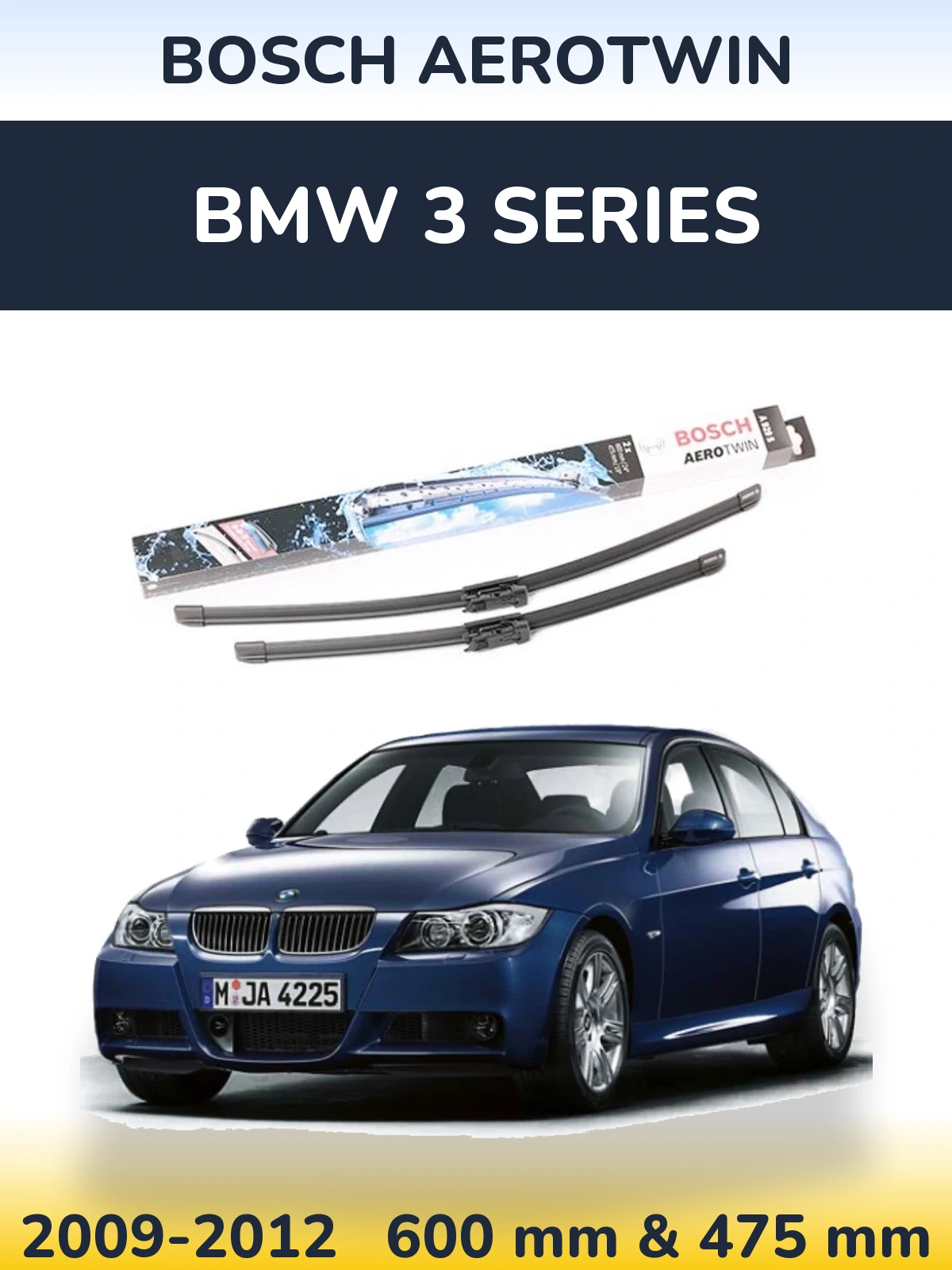 Front wiper blade set BOSCH AeroTwin 600 & 475 mm for BMW 3 Series 2009-2012