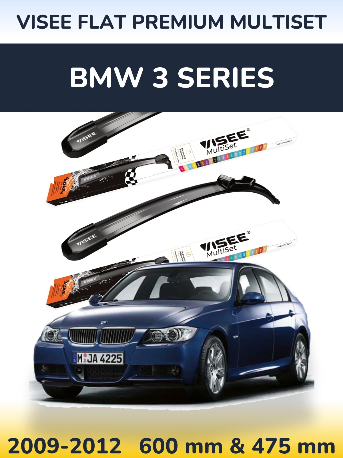 Front wiper blade set VISEE FLAT PREMIUM MultiSet 600 & 475 mm for BMW 3 Series 2009-2012