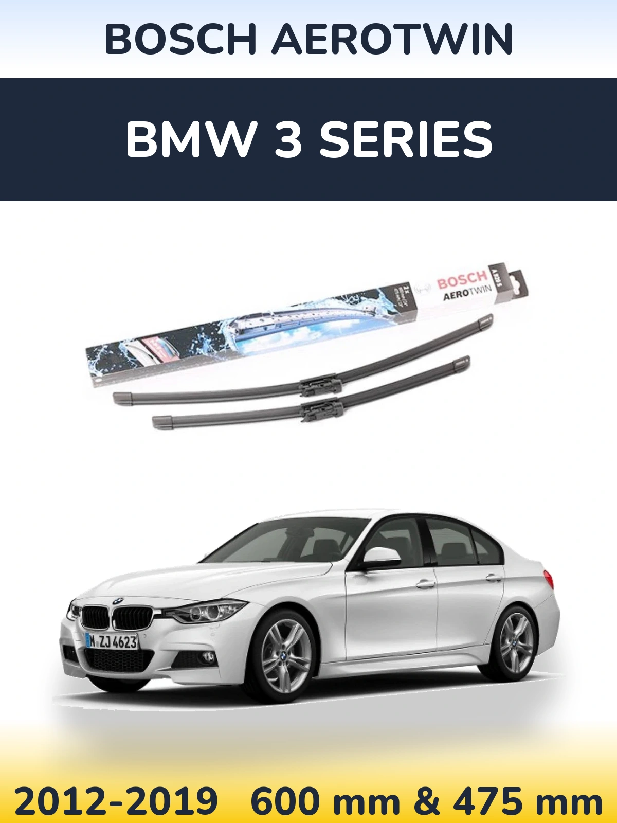 Front wiper blade set BOSCH AeroTwin 600 & 475 mm for BMW 3 Series 2012-2019