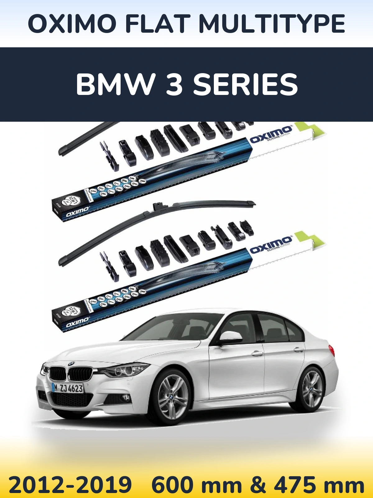 Front wiper blade set Oximo Flat MultiTypee 600 & 475 mm for BMW 3 Series 2012-2019