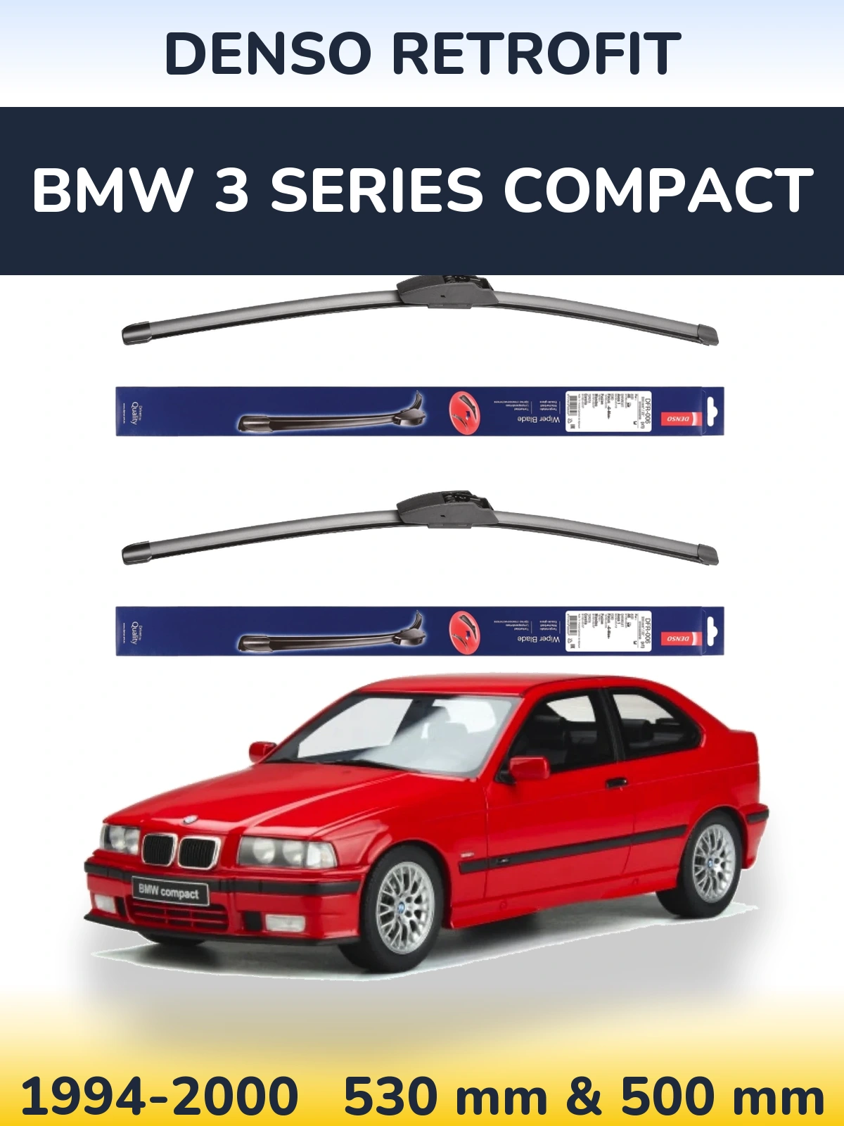 Front wiper blade set Denso Retrofit 530 & 500 mm for BMW 3 Series Compact 1994-2000