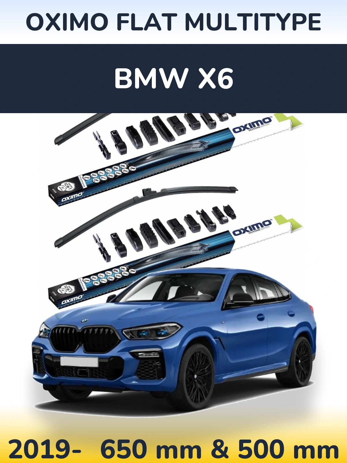 Front wiper blade set Oximo Flat MultiTypee 650 & 500 mm for BMW X6 2019-2026