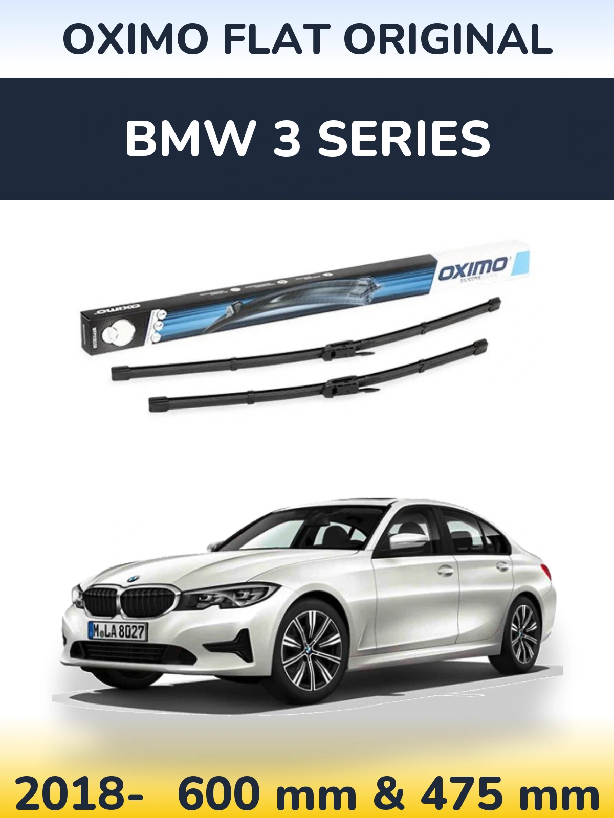 Комплект передних дворников Oximo Flat Original 600 & 475 мм для BMW 3 Series 2018-2026