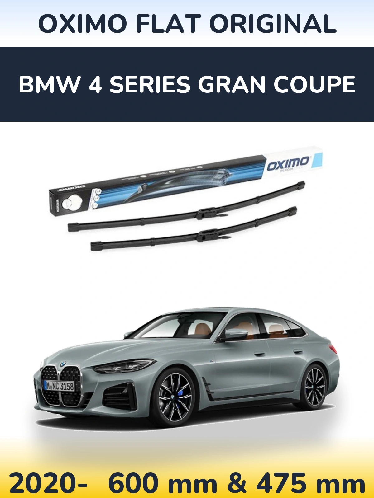 Front wiper blade set Oximo Flat Original 600 & 475 mm for BMW 4 Series Gran Coupe 2020-2026