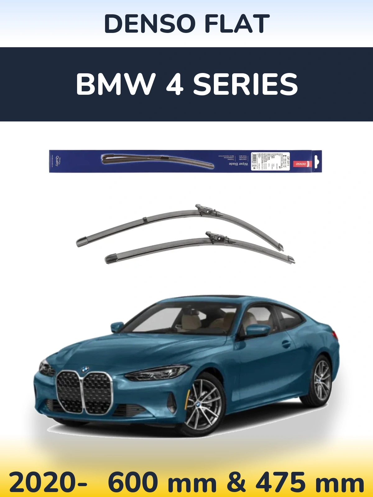 Front wiper blade set Denso Flat 600 & 475 mm for BMW 4 Series 2020-2026