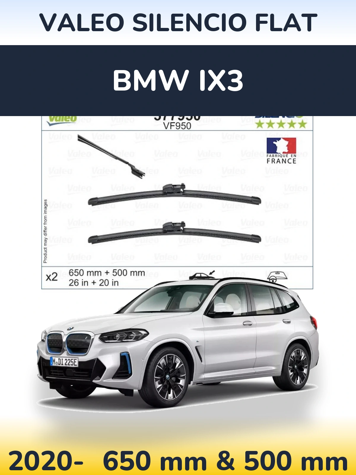 Front wiper blade set Valeo Silencio Flat 650 & 500 mm for BMW iX3 2020-2026