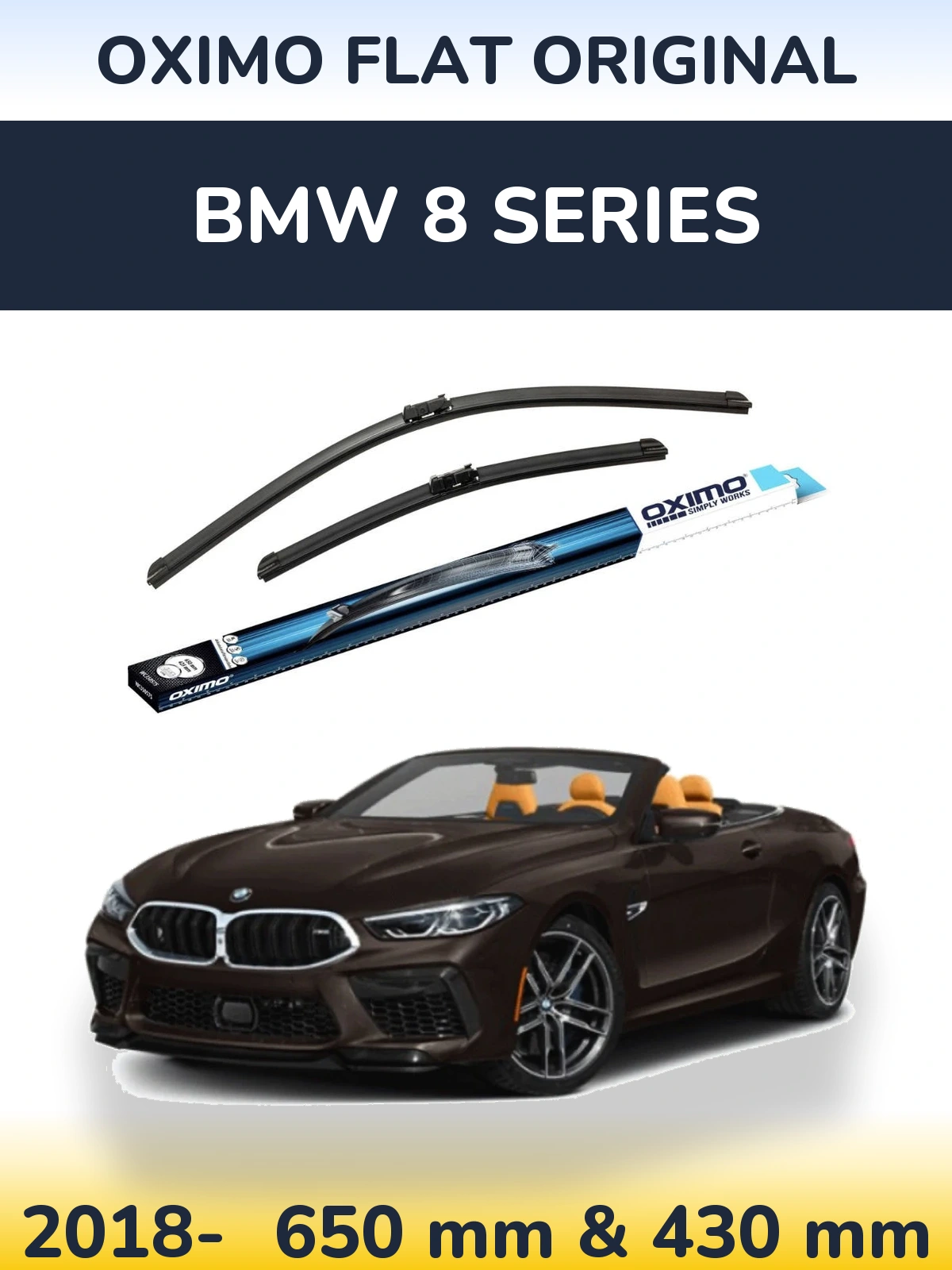 Front wiper blade set Oximo Flat Original 650 & 430 mm for BMW 8 Series 2018-2026