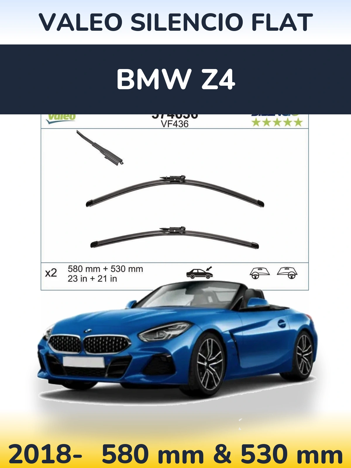 Комплект передніх щіток Valeo Silencio Flat 580 & 530 мм для BMW Z4 2018-2026