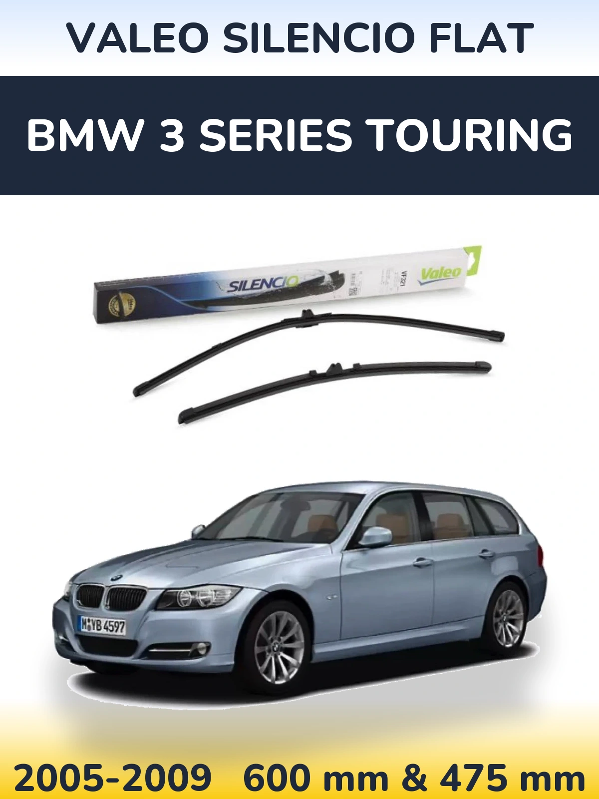 Комплект передних дворников Valeo Silencio Flat 600 & 475 мм для BMW 3 Series Touring 2005-2009