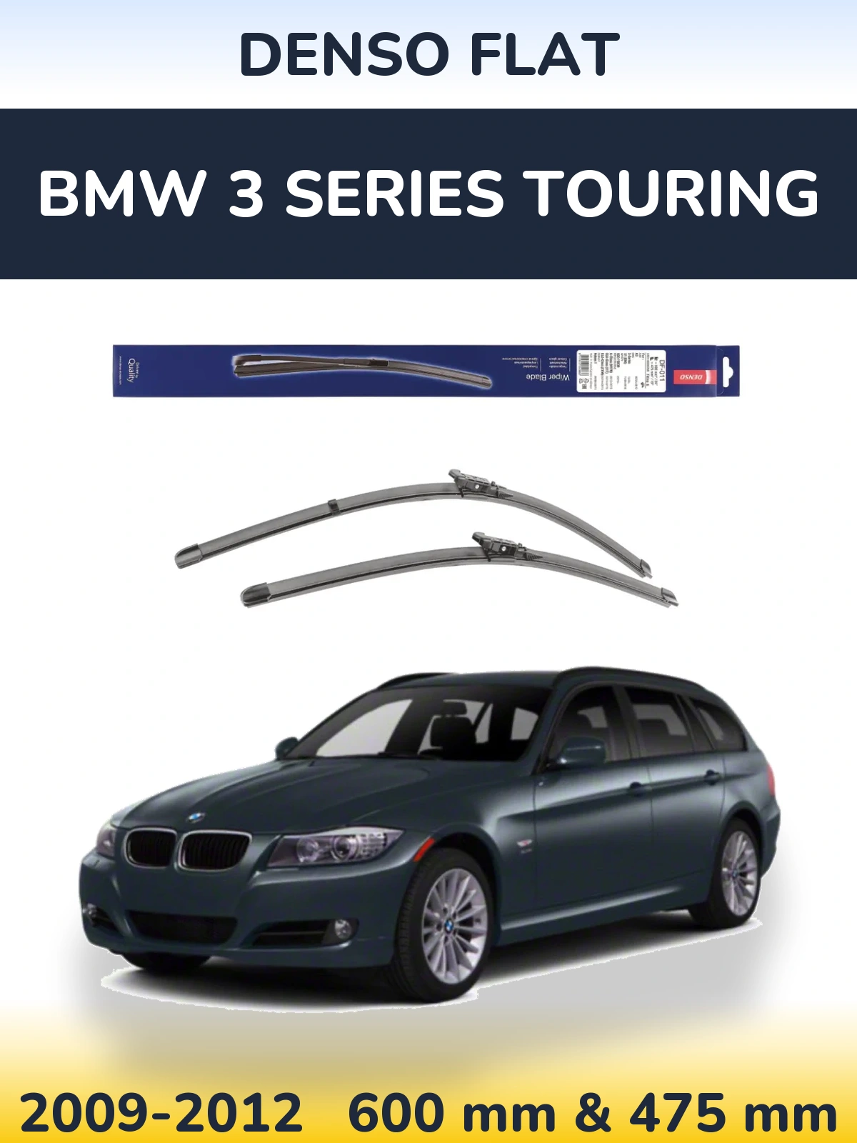 Front wiper blade set Denso Flat 600 & 475 mm for BMW 3 Series Touring 2009-2012