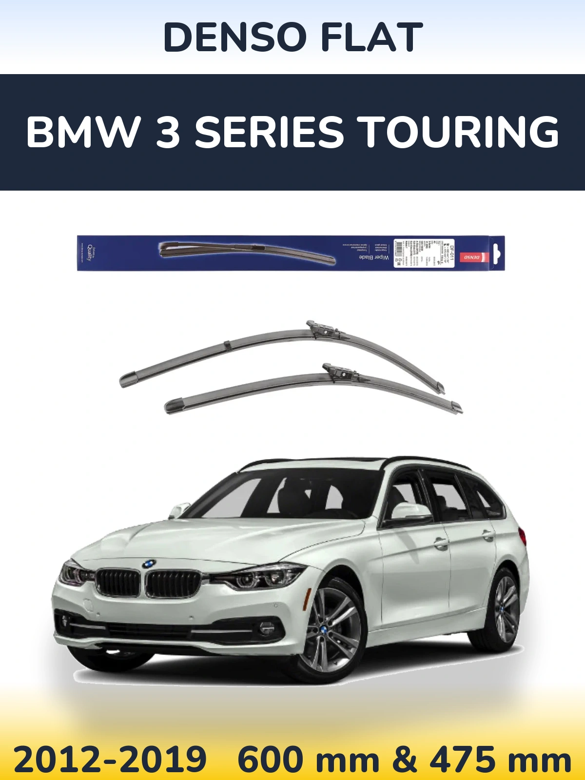 Front wiper blade set Denso Flat 600 & 475 mm for BMW 3 Series Touring 2012-2019