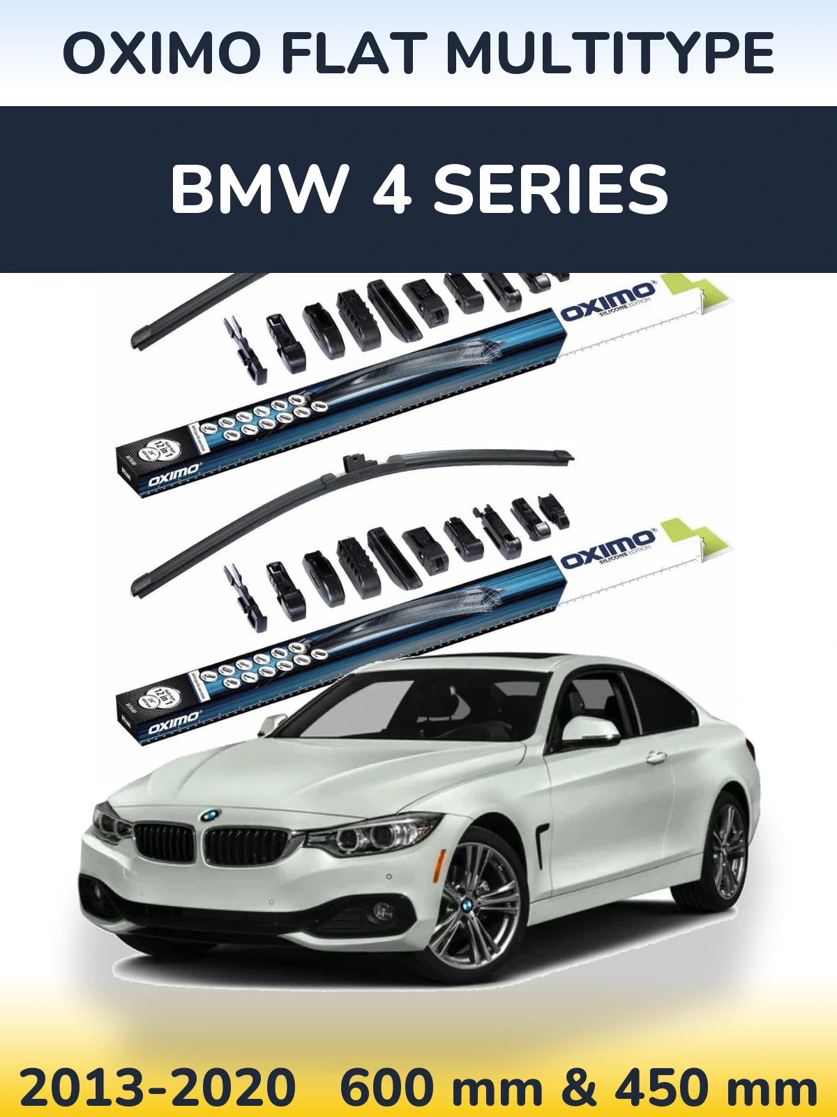 Front wiper blade set Oximo Flat MultiTypee 600 & 450 mm for BMW 4 Series 2013-2020
