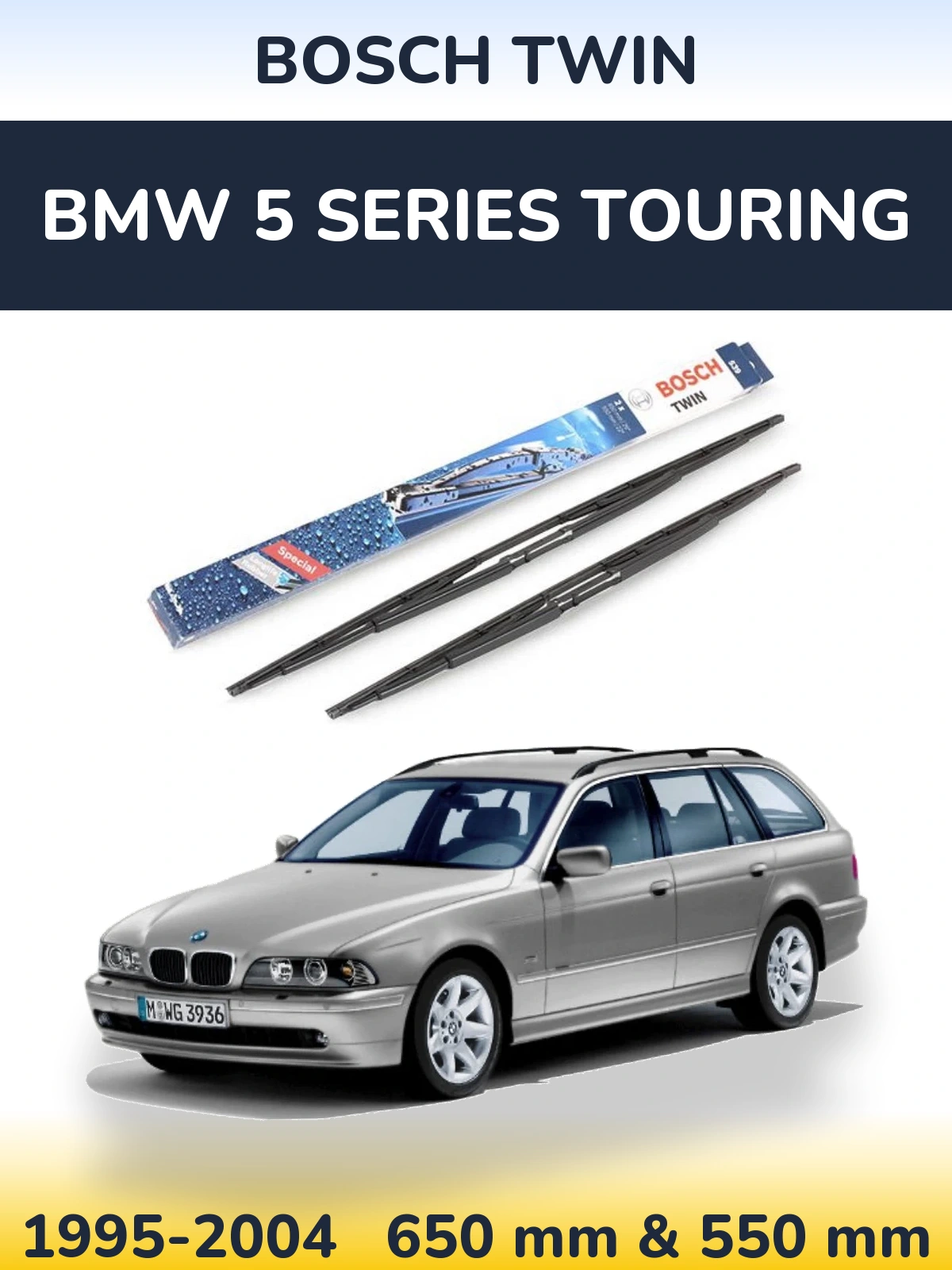 Front wiper blade set BOSCH Twin 650 & 550 mm for BMW 5 Series Touring 1995-2004