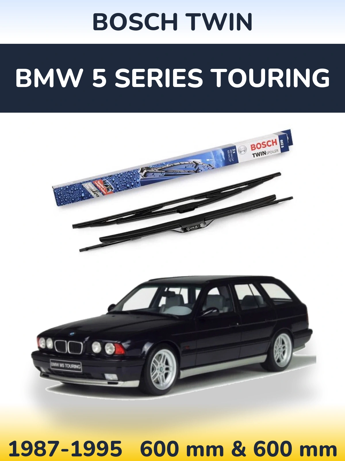 Front wiper blade set BOSCH Twin 600 & 600 mm for BMW 5 Series Touring 1987-1995