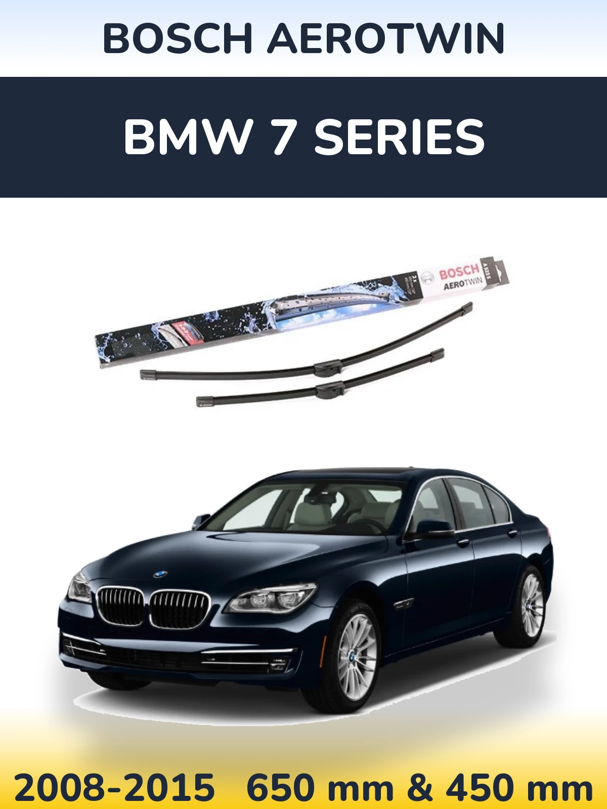 Front wiper blade set BOSCH AeroTwin 650 & 450 mm for BMW 7 Series 2008-2015