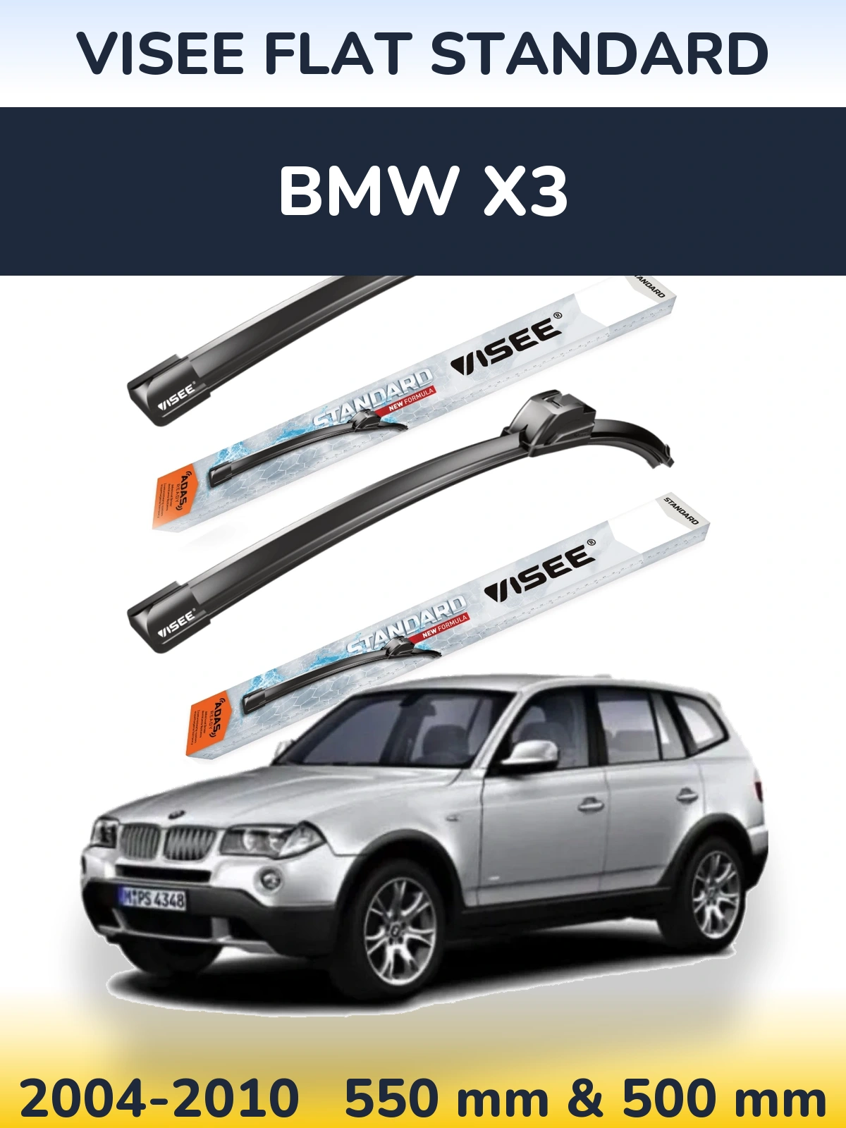 Комплект передних дворников VISEE FLAT STANDARD 550 & 500 мм для BMW X3 2004-2010