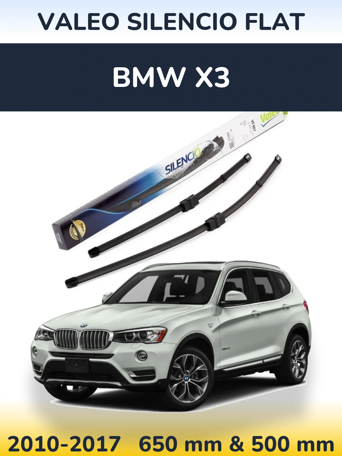 Комплект передних дворников Valeo Silencio Flat 650 & 500 мм для BMW X3 2010-2017