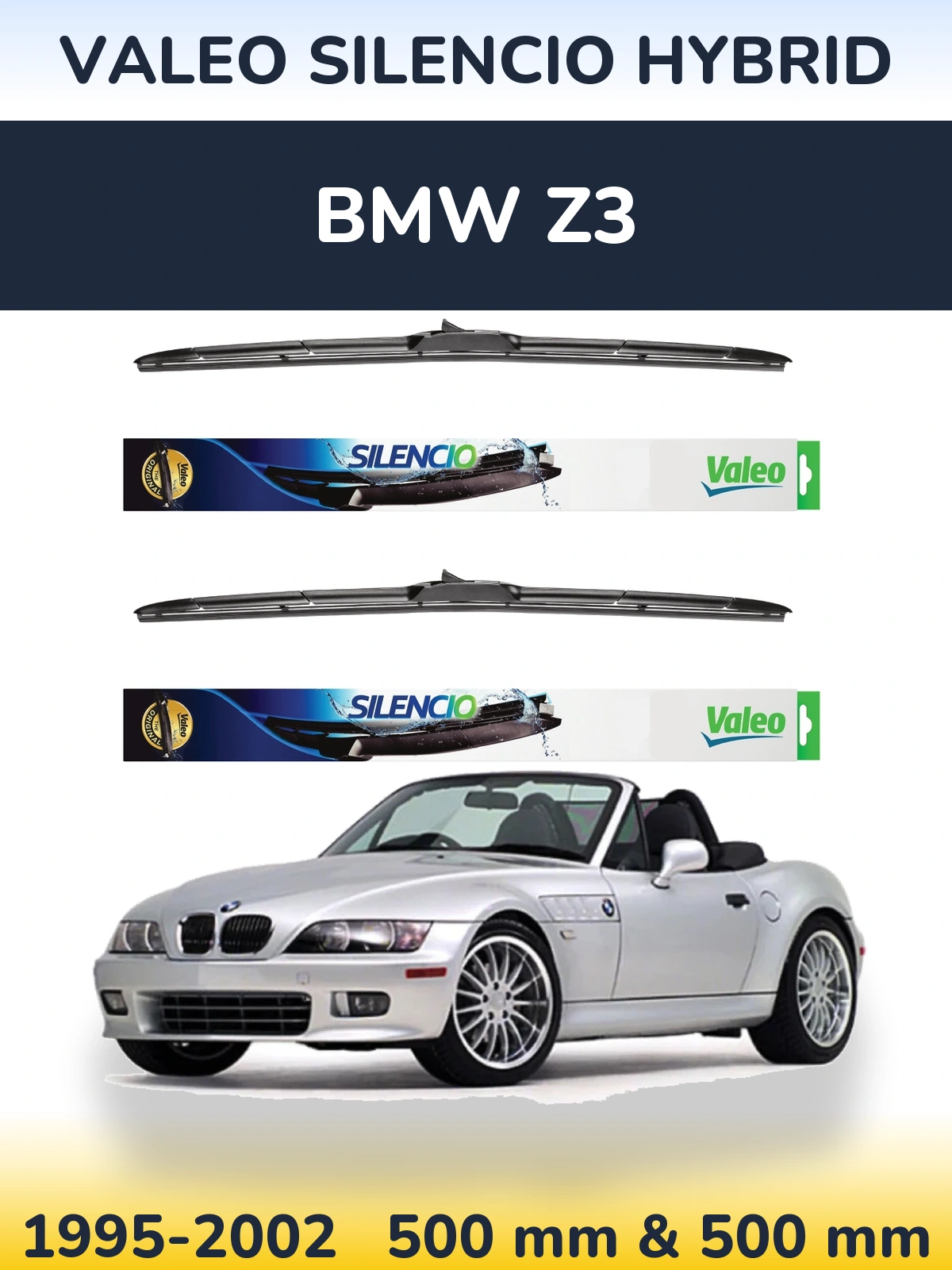 Комплект передних дворников Valeo Silencio Hybrid 500 & 500 мм для BMW Z3 1995-2002