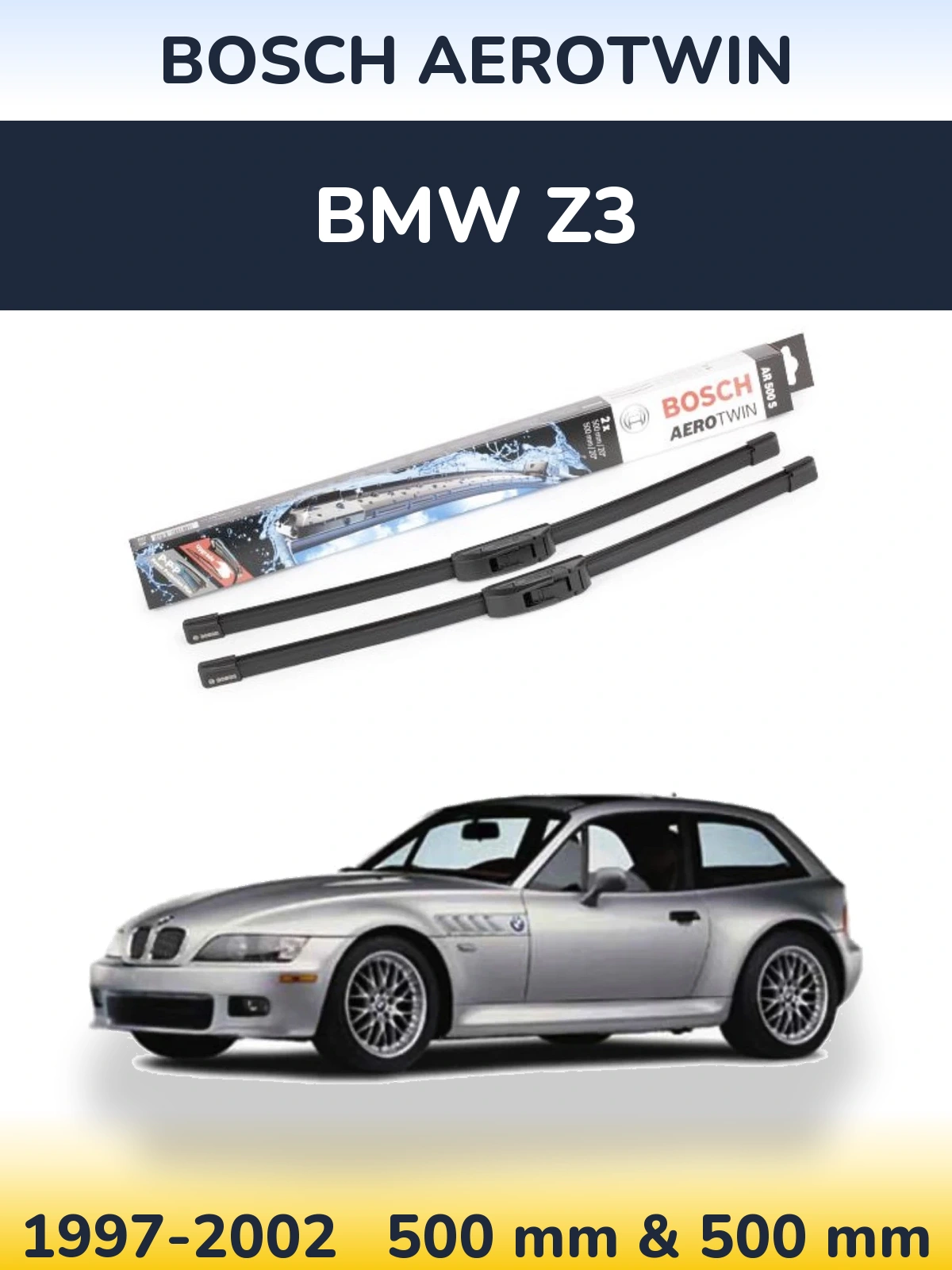 Front wiper blade set BOSCH AeroTwin 500 & 500 mm for BMW Z3 1997-2002