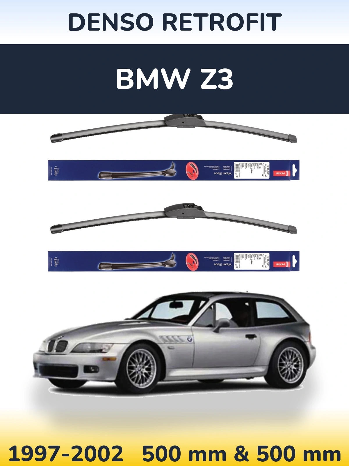 Front wiper blade set Denso Retrofit 500 & 500 mm for BMW Z3 1997-2002
