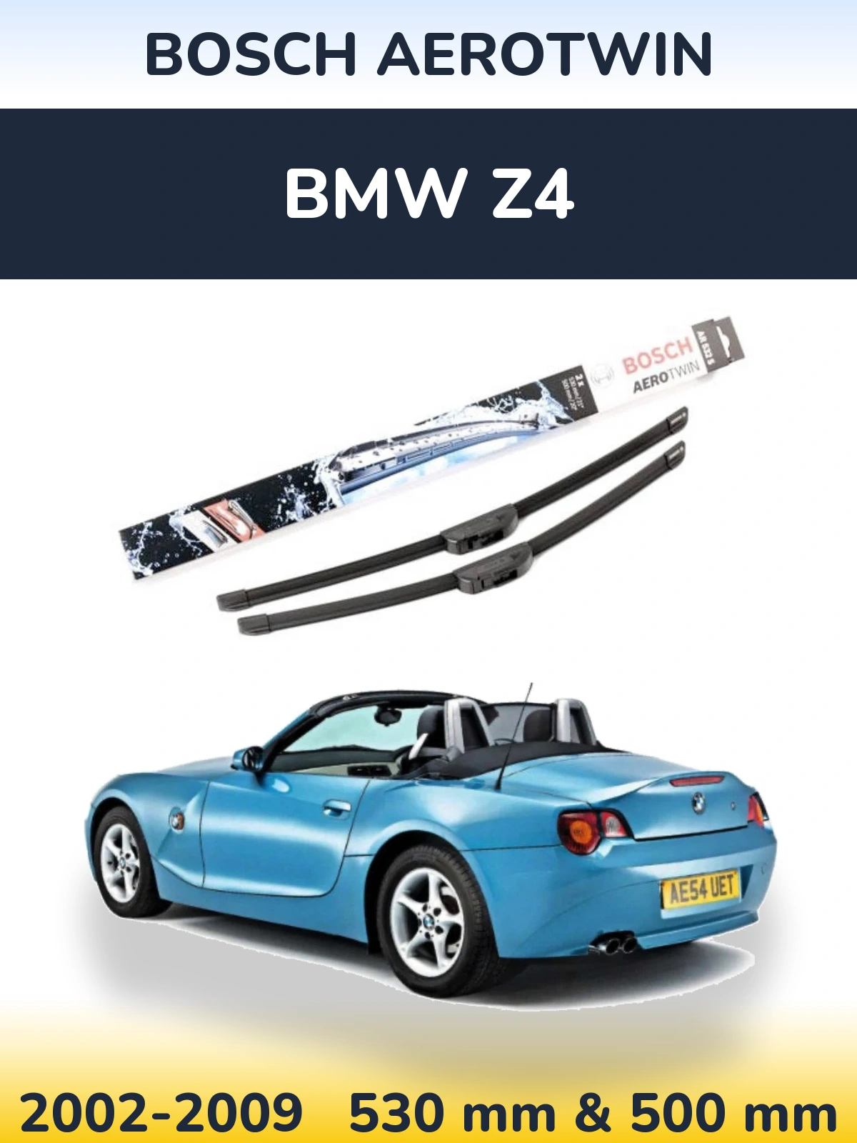 Front wiper blade set BOSCH AeroTwin 530 & 500 mm for BMW Z4 2002-2009