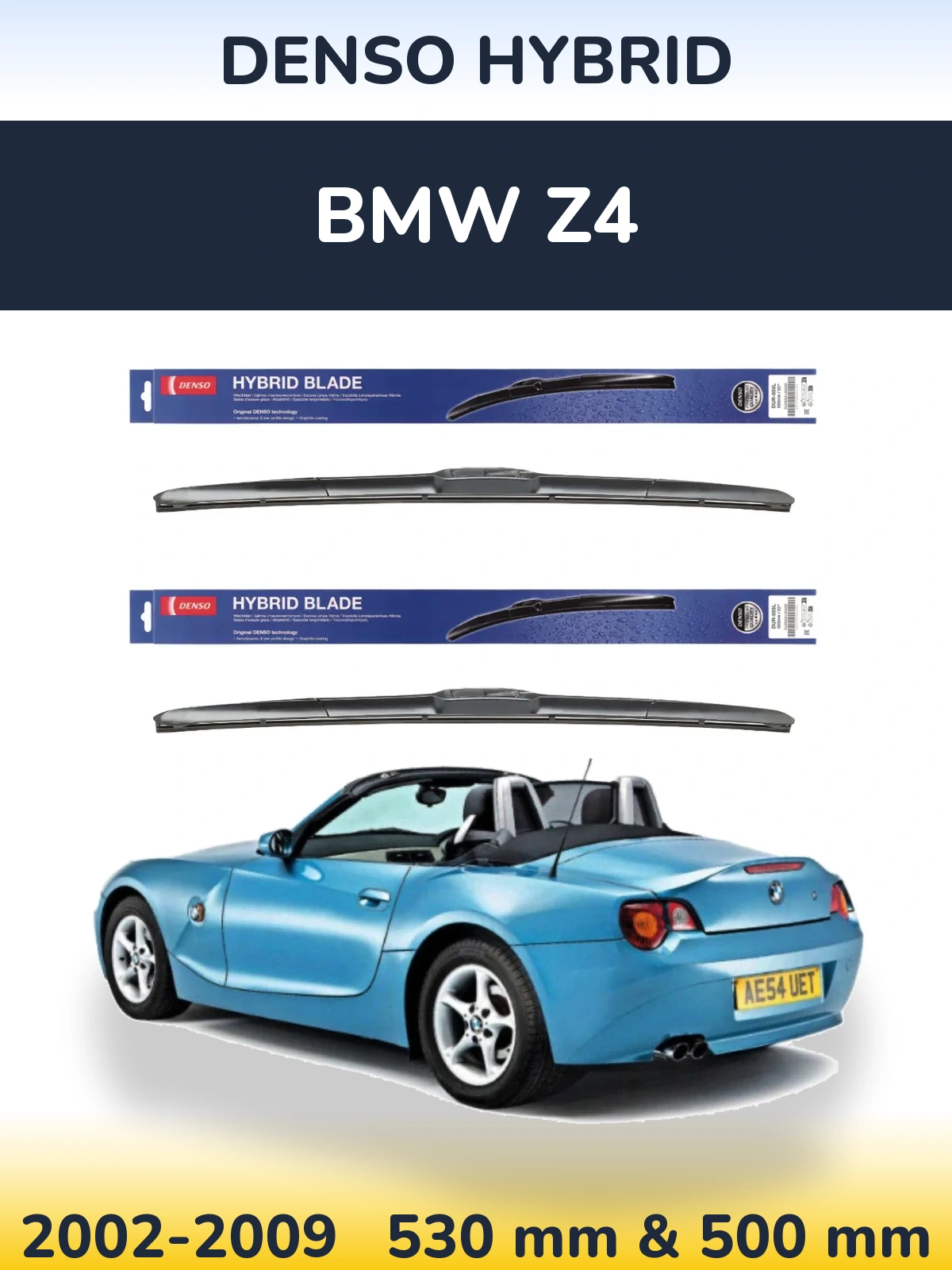 Front wiper blade set Denso Hybrid 530 & 500 mm for BMW Z4 2002-2009