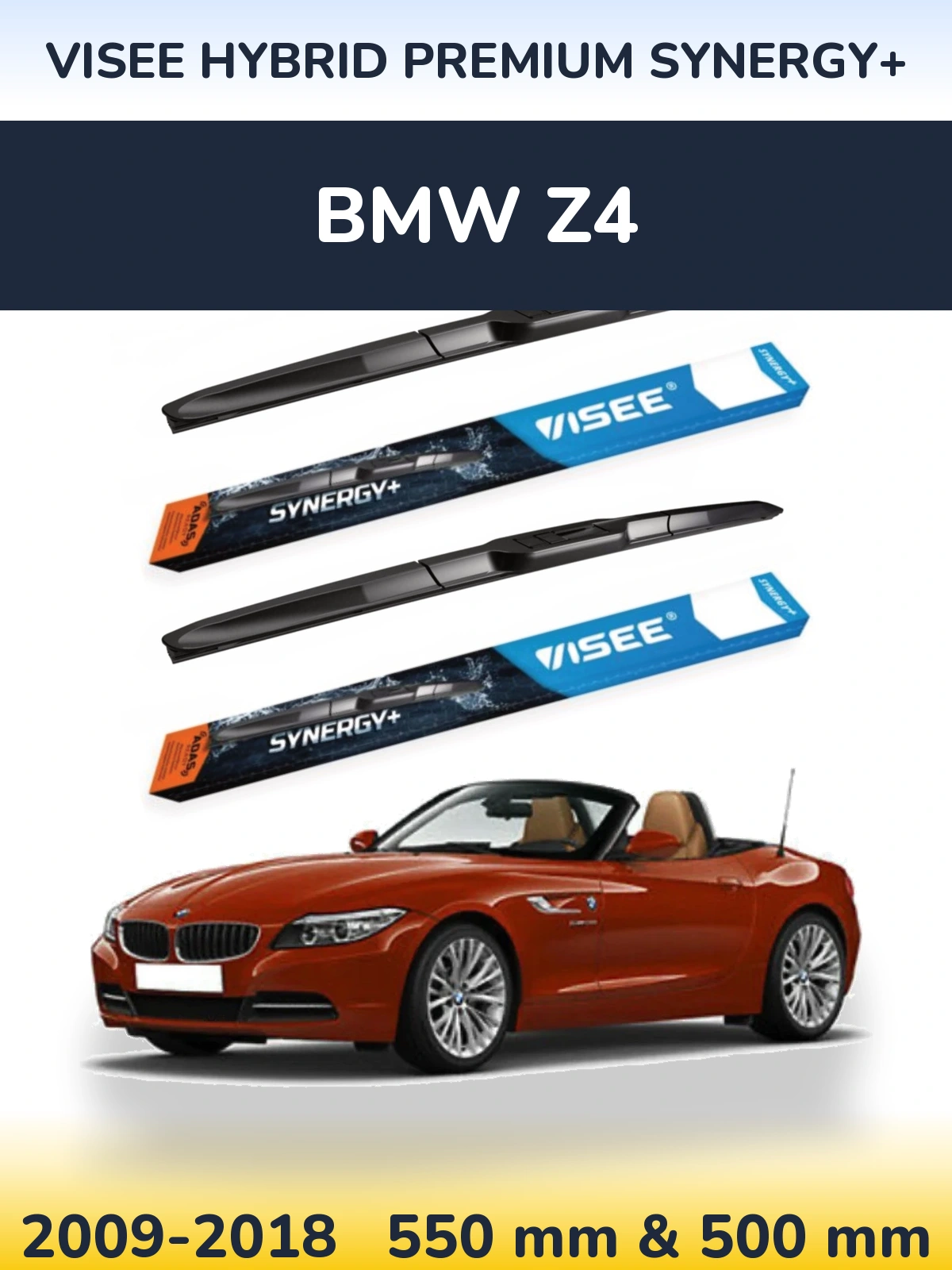 Front wiper blade set VISEE HYBRID PREMIUM SYNERGY+ 550 & 500 mm for BMW Z4 2009-2018