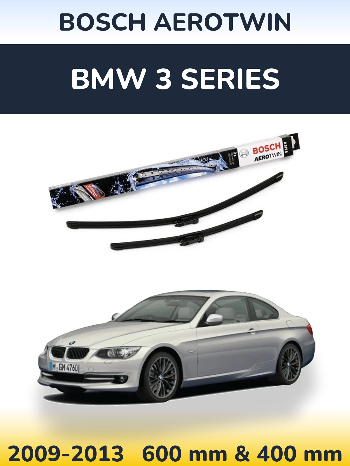Front wiper blade set BOSCH AeroTwin 600 & 400 mm for BMW 3 Series 2009-2013