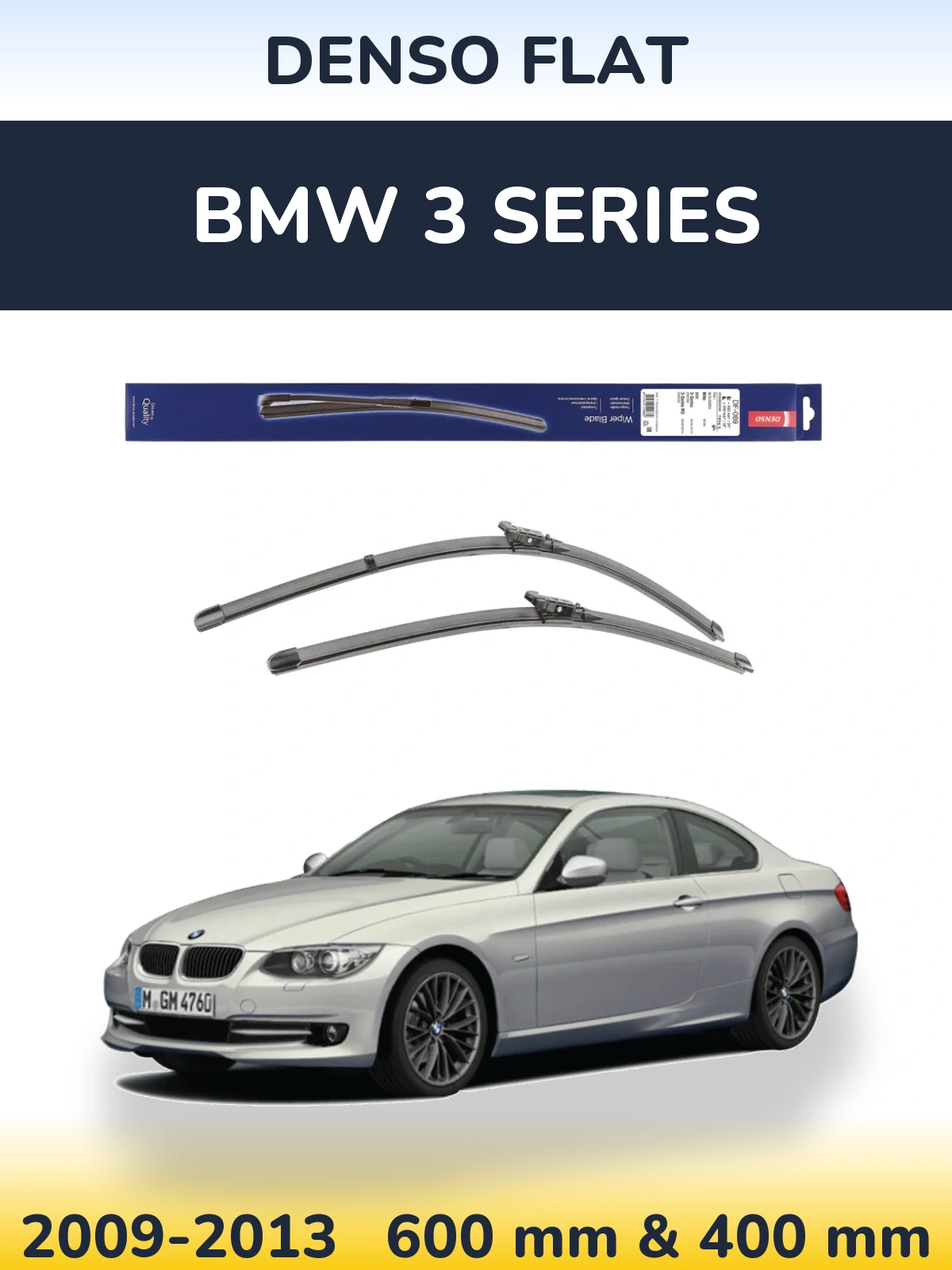 Front wiper blade set Denso Flat 600 & 400 mm for BMW 3 Series 2009-2013