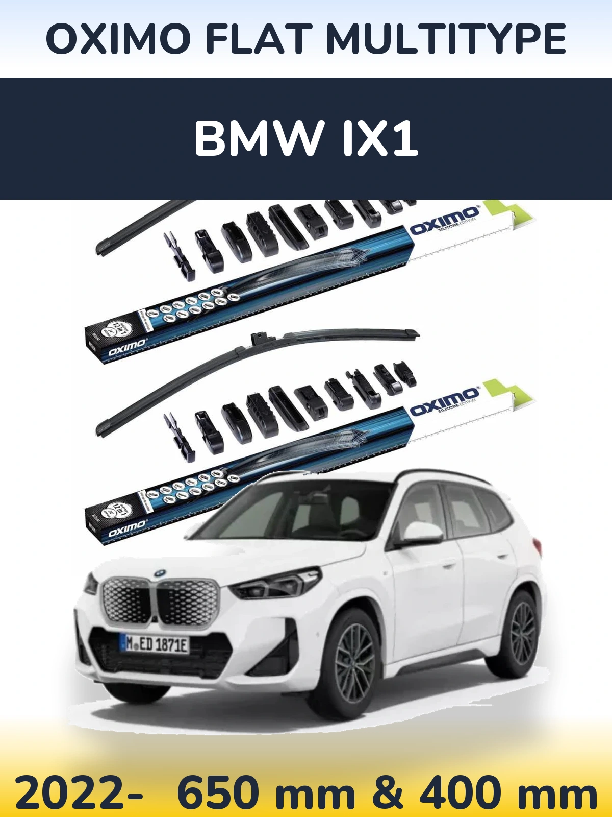 Front wiper blade set Oximo Flat MultiTypee 650 & 400 mm for BMW iX1 2022-2026