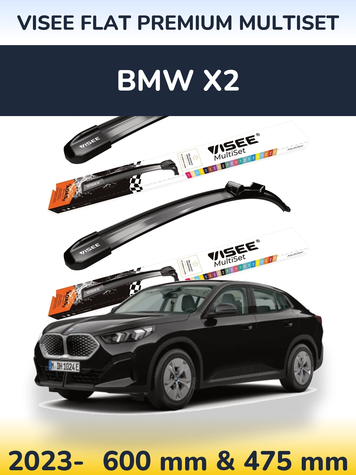 Front wiper blade set VISEE FLAT PREMIUM MultiSet 600 & 475 mm for BMW X2 2023-2026