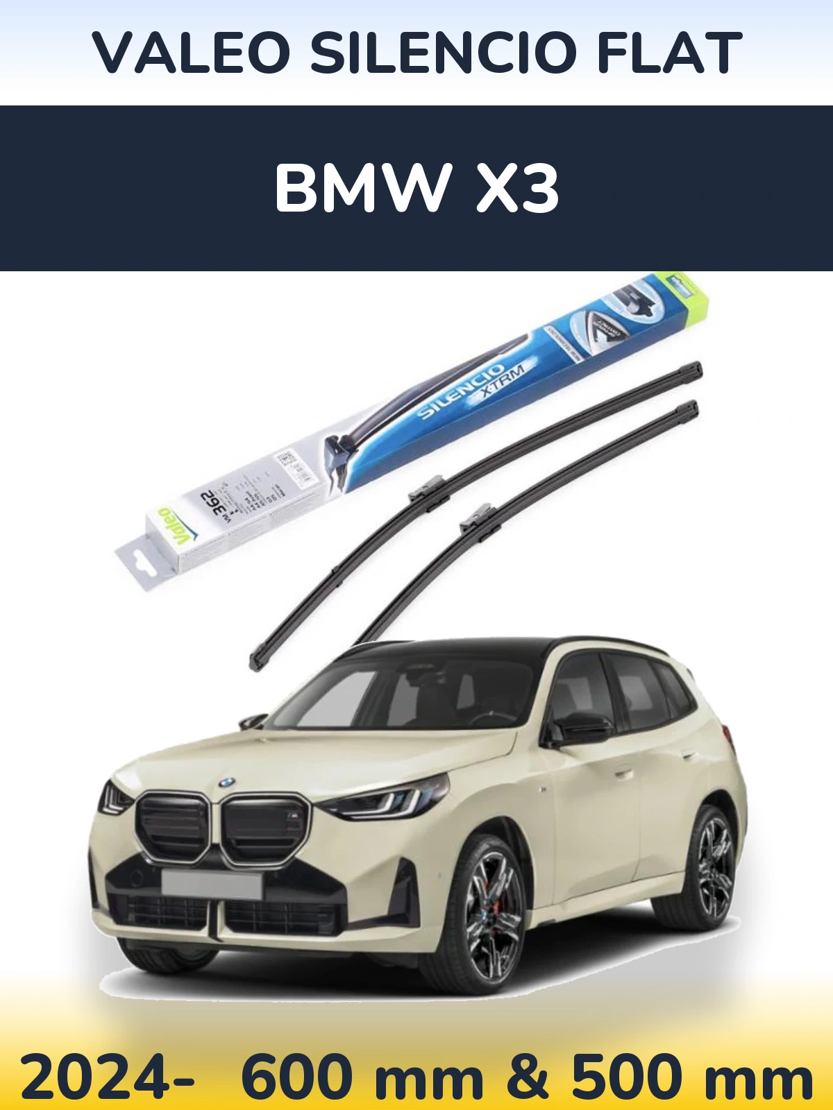 Front wiper blade set Valeo Silencio Flat 600 & 500 mm for BMW X3 2024-2026