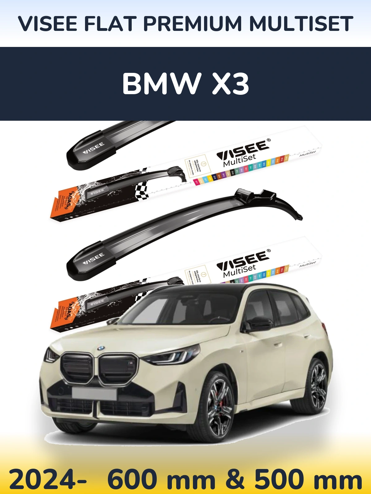 Front wiper blade set VISEE FLAT PREMIUM MultiSet 600 & 500 mm for BMW X3 2024-2026