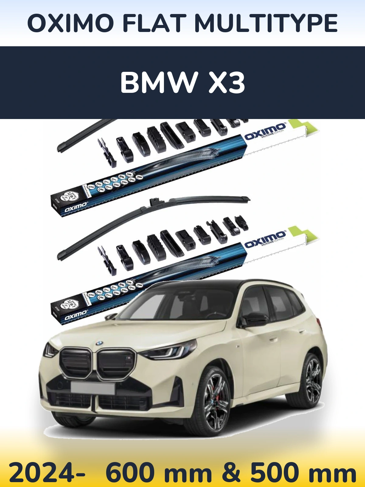 Front wiper blade set Oximo Flat MultiTypee 600 & 500 mm for BMW X3 2024-2026